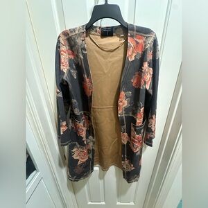 Tahari suede floral cardigan - like new